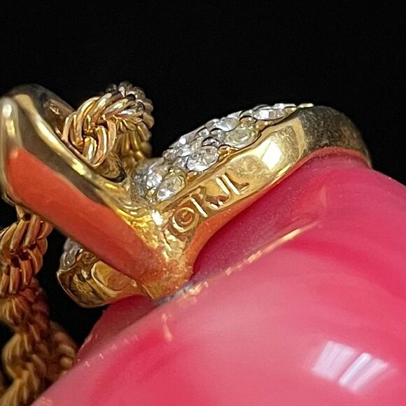 KENNETH JAY LANE Apple Pendant Gold Tone & Crystal KJL Signed Designer Necklace - Picture 9 of 9